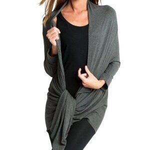 DKNY Silk Cashmere Cozy Cardigan XS Charcoal Gray Convertible Multi 12 Way Wrap